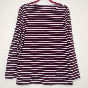 Boden Burgundy Ivory Breton Stripe Cotton Boatneck Long Sleeve T-Shirt Size 10